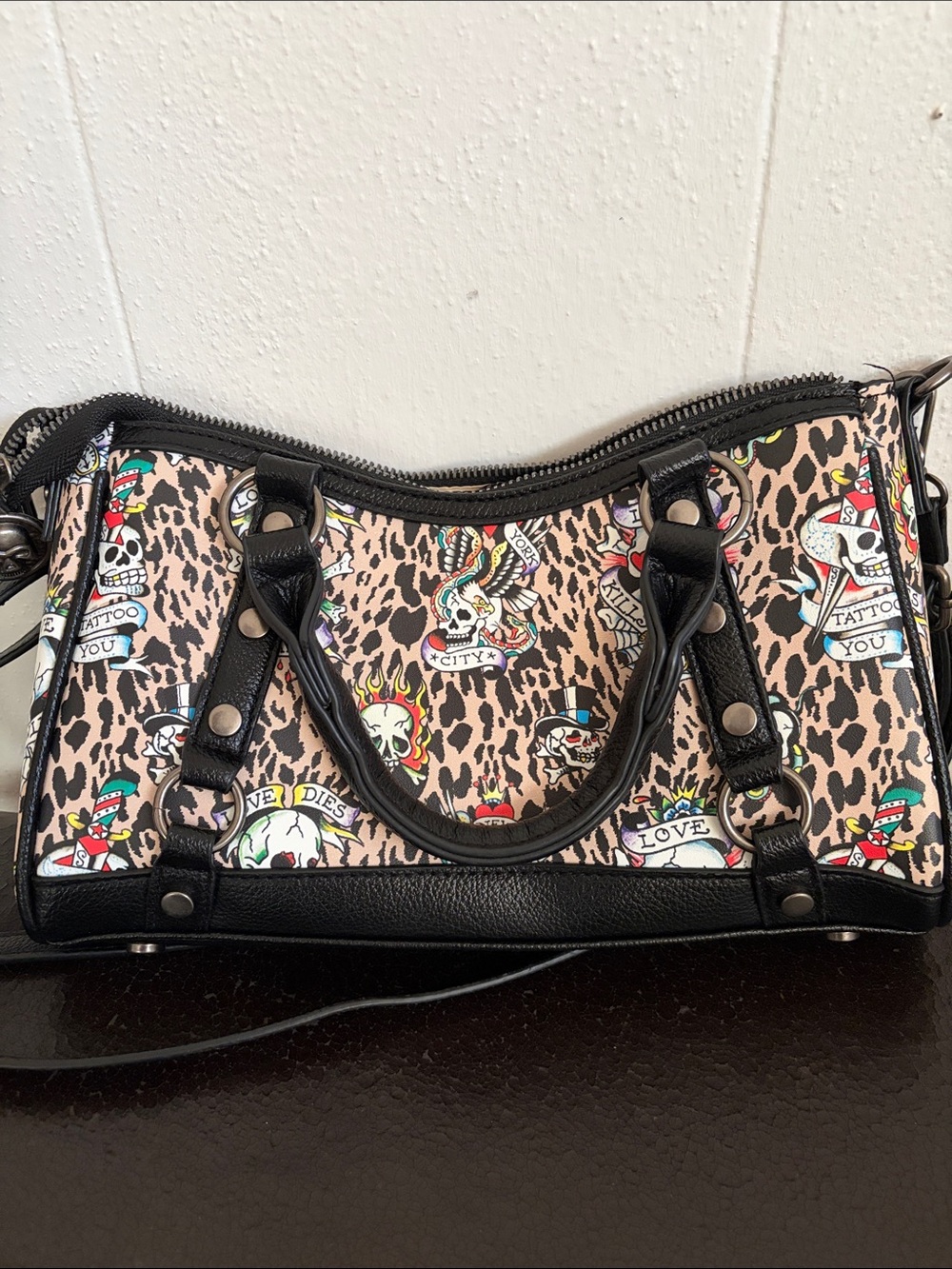 Ed Hardy Leopard Tattoo Crossbody Bag in Beige, Black, Red - Picture 6 of 6